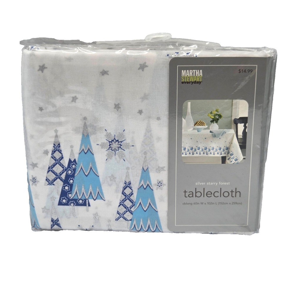 Martha Stewart Everyday Silver Starry Forest Tablecloth Oblong 60" W x 102" L